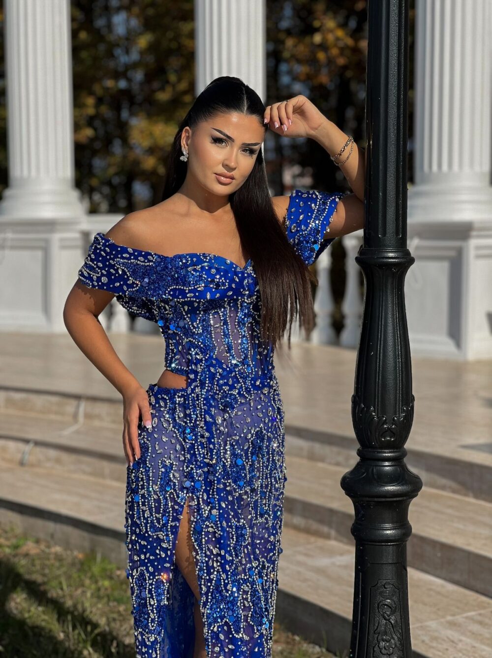 Blue Sparkle Slit Dress - Image 4