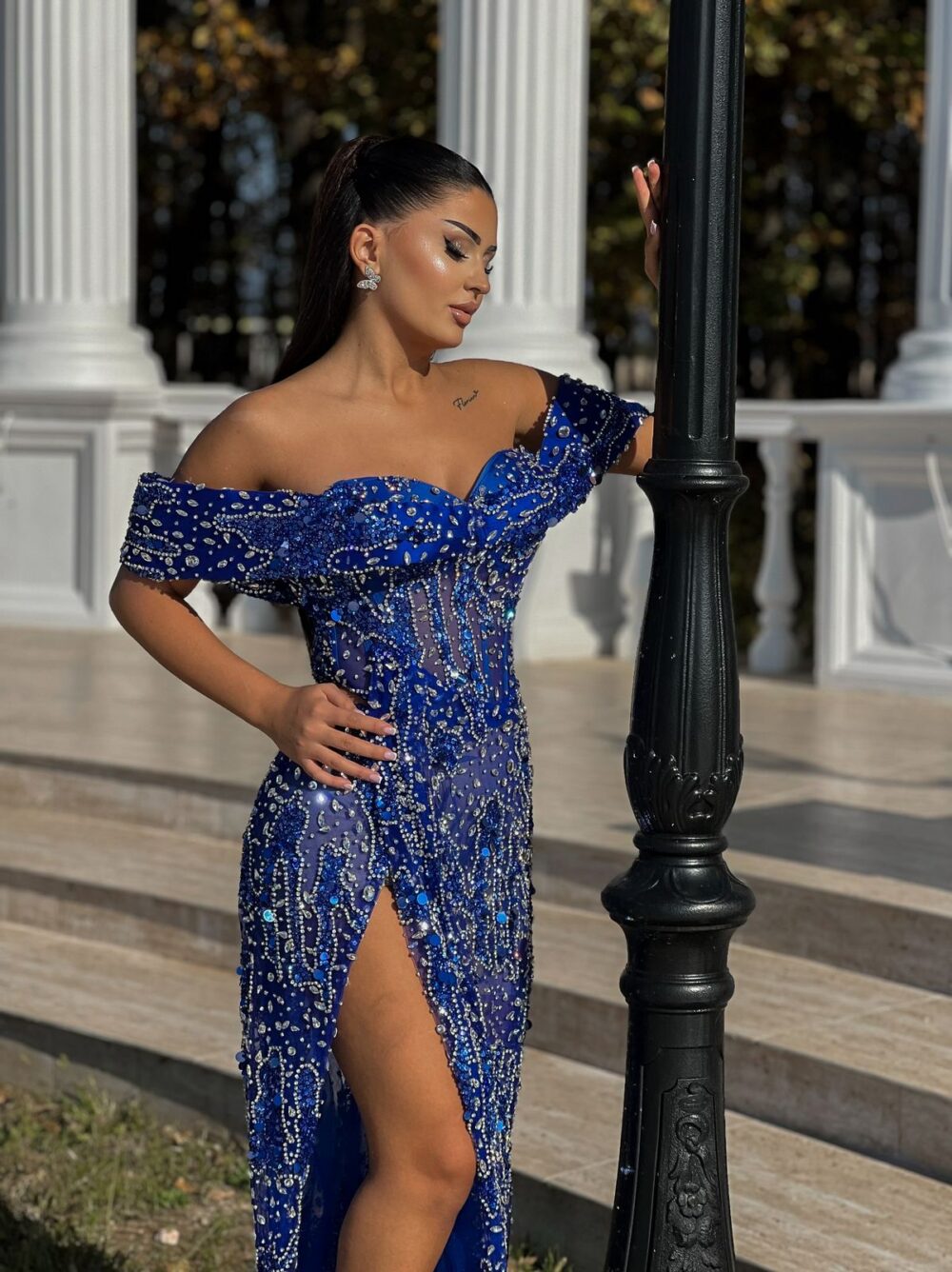 Blue Sparkle Slit Dress - Image 5