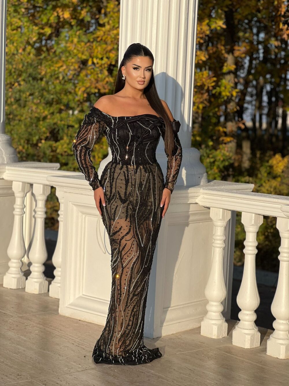 Black Sheer Sequin Gown - Image 7