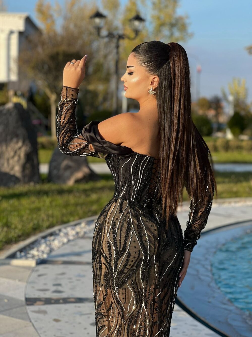 Black Sheer Sequin Gown - Image 3