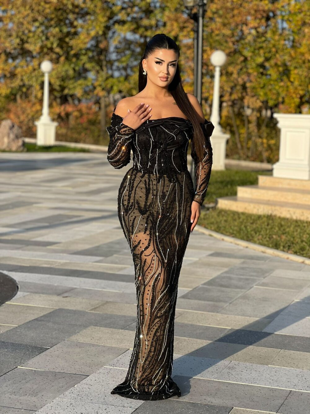 Black Sheer Sequin Gown