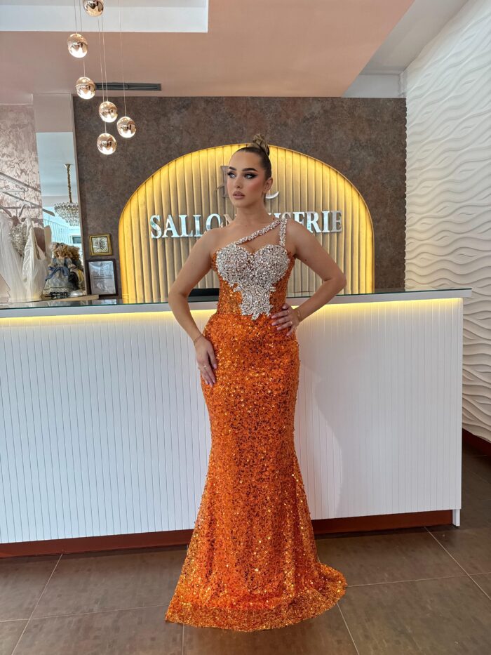 Orange Sequin One-Shoulder