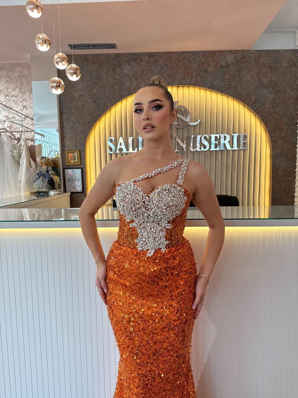 Orange Sequin One-Shoulder - Image 2