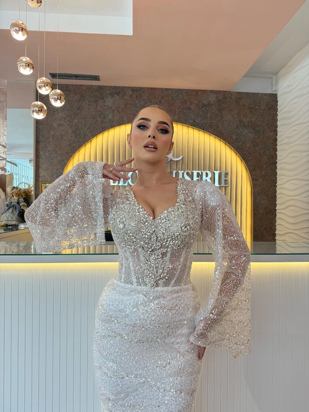 Exquisite Beaded White Lace - Image 2