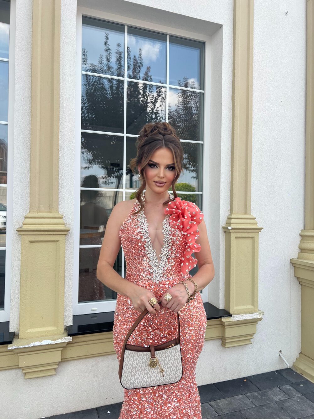 Peach Sequin Floral Embellished - Image 3